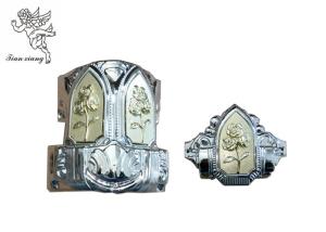 China Golden Plastic Coffin Silver Flower Decoration Casket Corner with Iron Bars factory