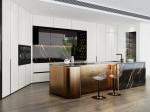 Luxury SS Modern Kitchen Cabinet With Multifunctional Curved Metallic Gold