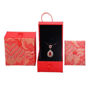 Handmade Velvet Jewelry Boxes Material Chinese Style Red Necklace Pendant