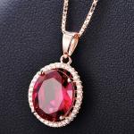 Rose Gold Plate Sterling Silver Oval Pink Cubic Zirconia Pendant Necklace 18