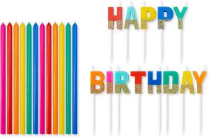 China Greetings Birthday Candles, Multicolored Long Thin &amp; Happy Birthday Text On Toothpicks (25-Count) factory
