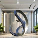 Brushed Stainless Steel Flowing Ribbon Sculpture Contemporary Reflective Art for
