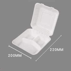 China 3 Compartment Sugarcane Bagasse Lunch Box Clamshell Containers For Camping Picnic factory