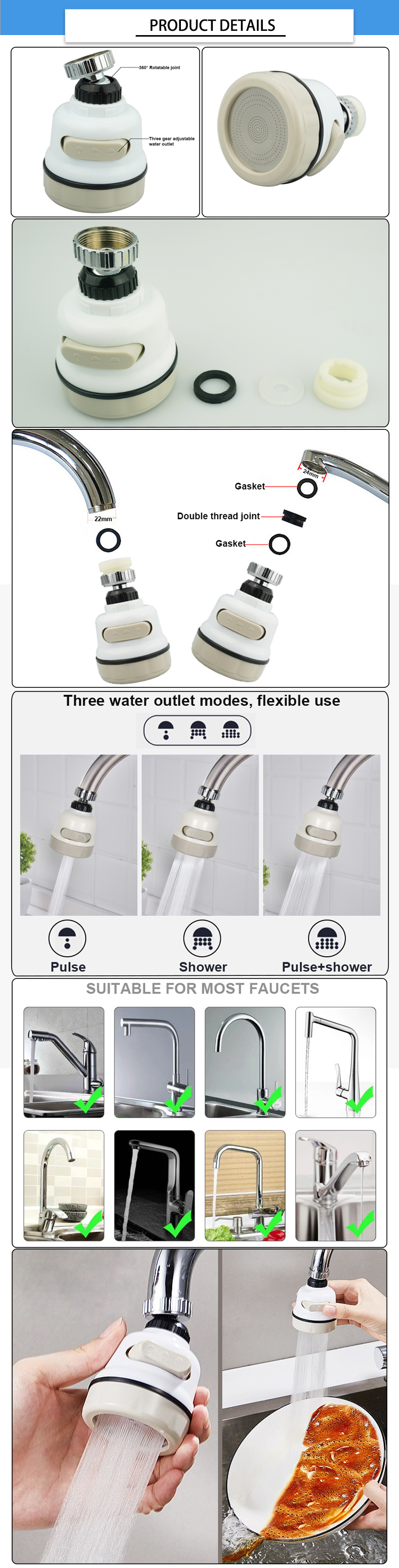 ABS Plastic 360 Degree Kitchen Faucet Swivel Aerator