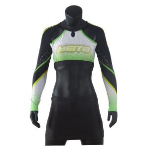 China Rhinestones Sublimation Girls Cheerleading Uniform With Mesh Fabric factory