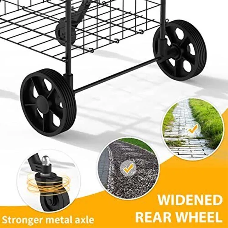 360 Rolling Swivel Wheels Shopping Cart Double Basket Folding Portable Cart