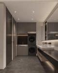 Dual Functional Meridian Gray Custom Laundry Room Cabinets With Quartz
