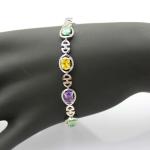 925 Sterling Silver Multicoloured Cubic Zircon Link Tennis Bracelet (H14)