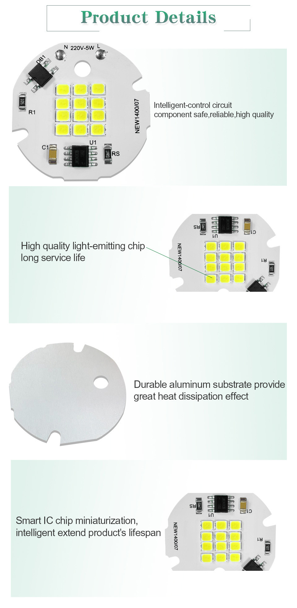 No Flicker Cob Chip On Board AC 220V 6000K Cob Led Driver Ic