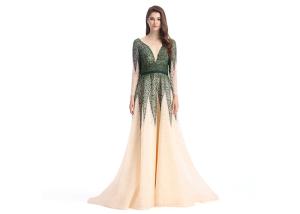 China Beaded Lace European Style Long Backless Evening Dresses / Tulle Big Tail Beautiful Prom Dresses factory