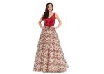Sleeveless Floor Length Vintage Red Prom Dress V Neck Middle East Style
