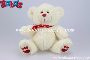 China Bobo's Beige Soft Toy Cute Teddy Bear With Red Heart Printing Ribbon In 7.5&quot; factory