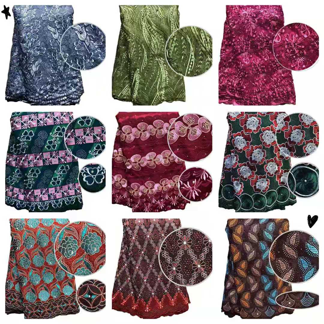 Switzerland Embroidered African Lace Print Cotton Fabric 125-145cm