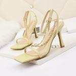 3193-3 European And American Sexy Square Toe Open Toe High Heels, Metal Chain,
