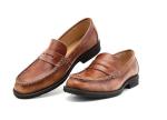 Breathable Men Brown Penny Loafers , Genuine Leather Loafer Shoes