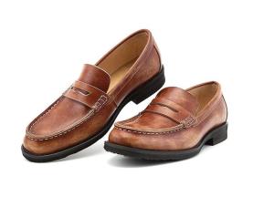 China Breathable Men Brown Penny Loafers , Genuine Leather Loafer Shoes factory