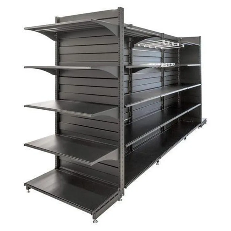 Factory Custom Size Color metal gondola shelving conveni store shelf black super markat racks