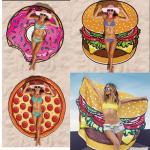 Women Beach Cover Up Pareo Pizza Creative Shape Beach Mat Swimwear Cartoon Cloak