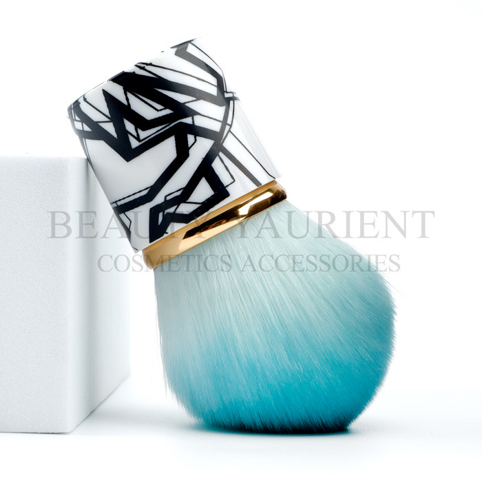 Gold Ring Soft Short Kabuki Brush 360degree Head Transfer Printing On Handle