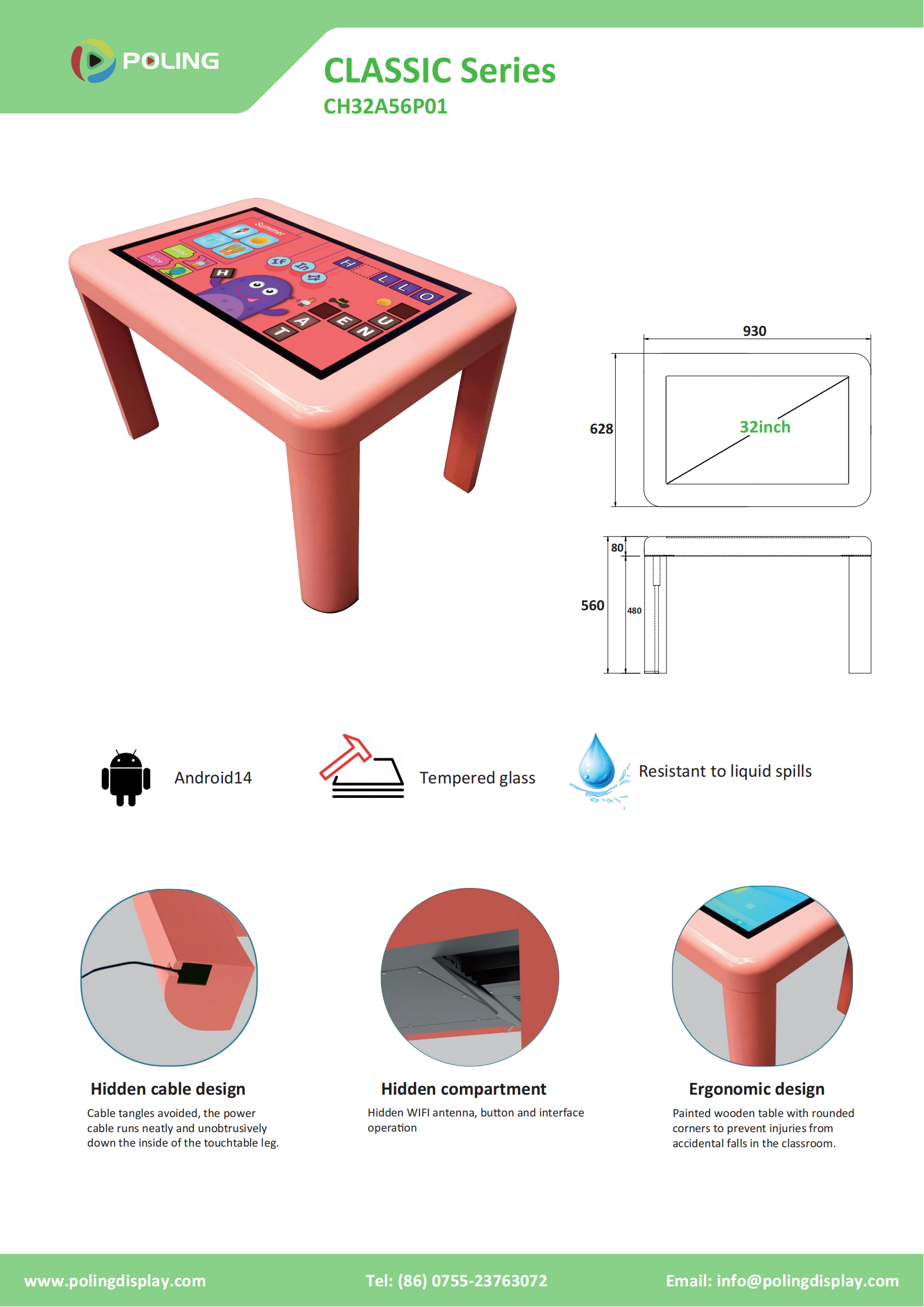 Kids Interactive Touch Table 32inch Android Computer OEM/ODM for Garden Home