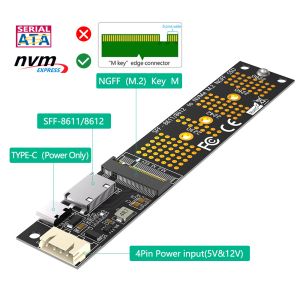 Oculink SFF-8611/SFF-8612 + SATA 15PIN Connector to M.2 NGFF Key-M 2230 2242