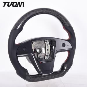 China Flat Bottom Tesla Model S Steering Wheel Perforated Leather Carbon Fiber 2022 New factory