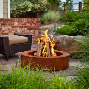 China 600mm Diameter Steel Firepit Grill In Wooden Box Metal Stamping Firebowl Wood Burner factory