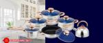 Nonstick Pots Capsule Bottom Glass Lid Round Knob 12 Pcs Stainless Steel