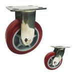Waterproof Red PU 6" Plate Type Total Brake Stainless Steel Casters
