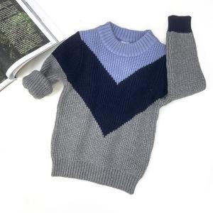 China Sweater Supplier Children Kid Knitwear 100% Cotton Crew Neck Geometric Pattern Knitted Pullover Baby Sweater For Autumn Winter factory