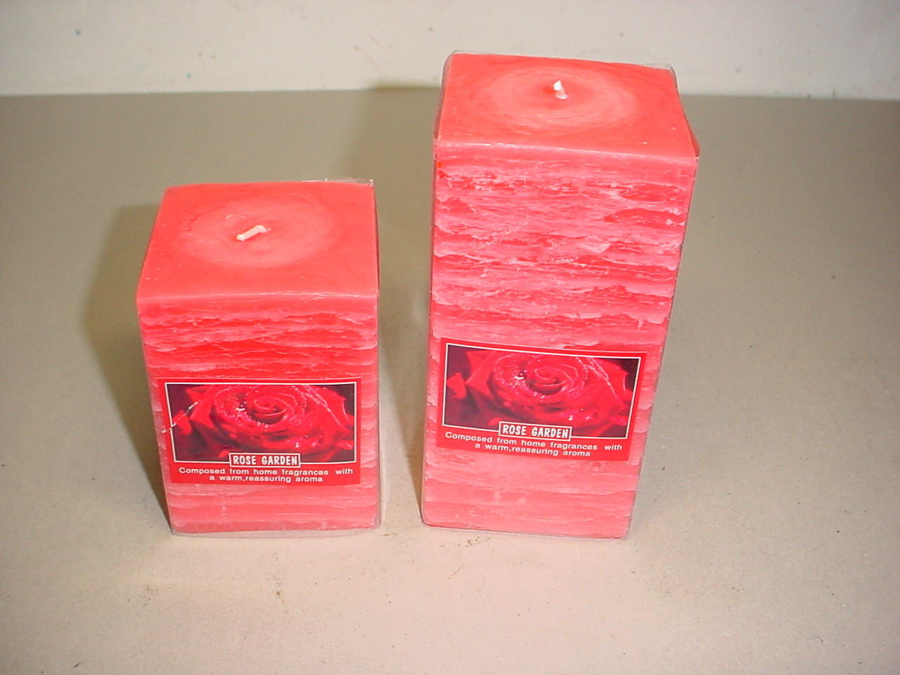 100% paraffin wax scented square pillar candle with clear wrapping and printed label