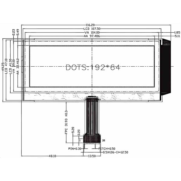 192×64 STN LCD Display 2 Inch Blue COG LCD Module With Negative Transmissive