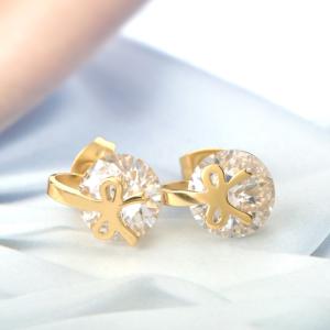 China Stainless Steel Jewelry Bowknot earrings, Diamond Stud Earrings with gold color, Sweet Girls Fashion Jewelry factory