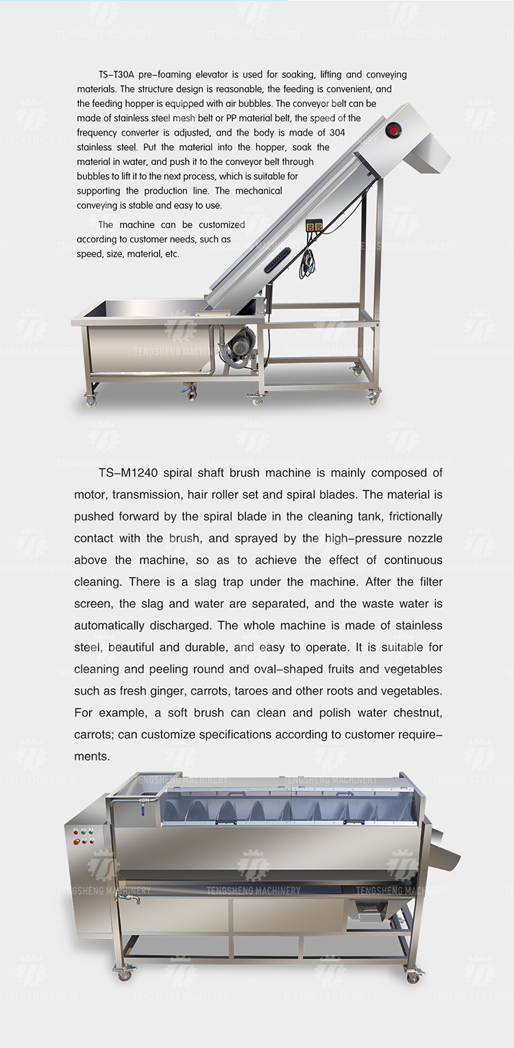 SS Fruit Vegetable Washing Machine Pre - Foaming Lifting Hair Roller Cleaning Production Line