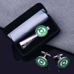 Zinc Alloy Brass Cufflink And Tie Bar Set With Custom Logo