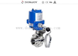 China Stainless steel 304 weld sanitary level butterfly valves of ball type with electric actuator factory