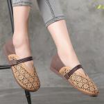 S057 new retro hollow stitching leather women's shoes original handmade velcro