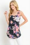 Digital Printing Womens Singlet Tops , Lace Pocket Floral Tank Top Womens