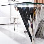 Rectangular 70 inch Minimalist Glass Dining Table Curve Polished Chrome SS Frame