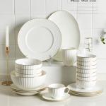 Gold line White Bone china embossed tableware Wedding Ceramic charger plate