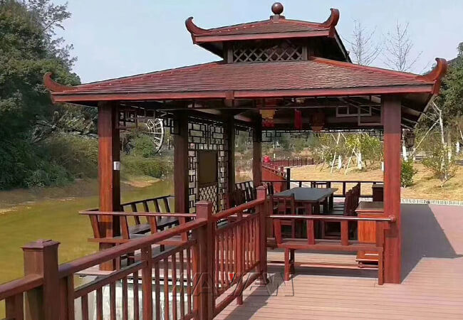 Customized Wood Grain Pagoda Gazebo Portable Pergola Sun Shade