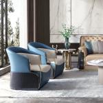 High End Hotel Lobby Furniture Genuine Leather Stainless Steel Armrest Single