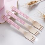 160mm Dinner Cake Pink Wooden Cutlery Utensils For Celebration