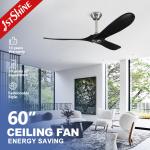60-inch Black Solid Wood 3-Blade 6-Speed DC Ceiling Fan with Remote No Light