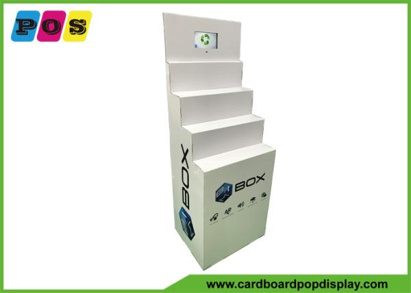 Four Steps Electronic Products Cardboard Display Stands With 7 Inch LCD Screen