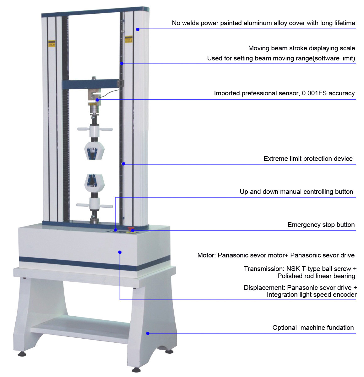 1200mm Pull Space Universal Material Testing Machine with Panasonic sevor drive