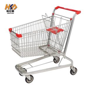 China 125L 900MM 4 Wheel Silver Basket Trolley With Wheels Grocery Shopping Trolley Q235 factory