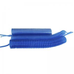 China Polyurethane coil hose,SMC grade tubing, Clear Blue color PU coil tube, available on any quick couplings factory