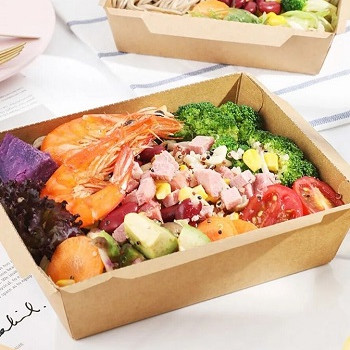Recyclable Takeaway Disposable Kraft Paper Food Packaging Paper Custom salad Box