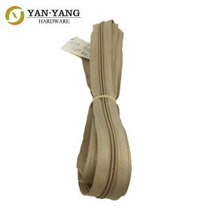 China Beige color NO. 5 Long Chain nylon zipper Metal Brass Nickle Teeth factory
